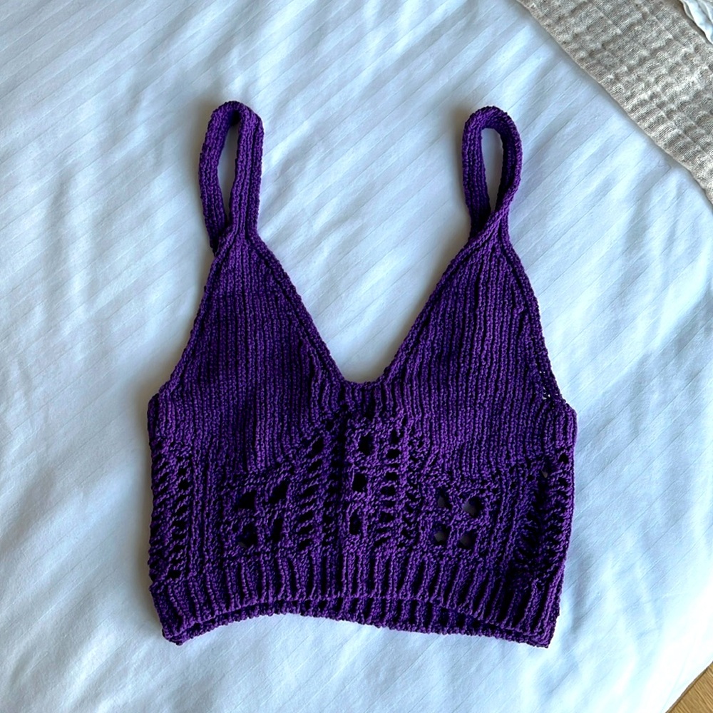 Crop top purple Zara in crochet